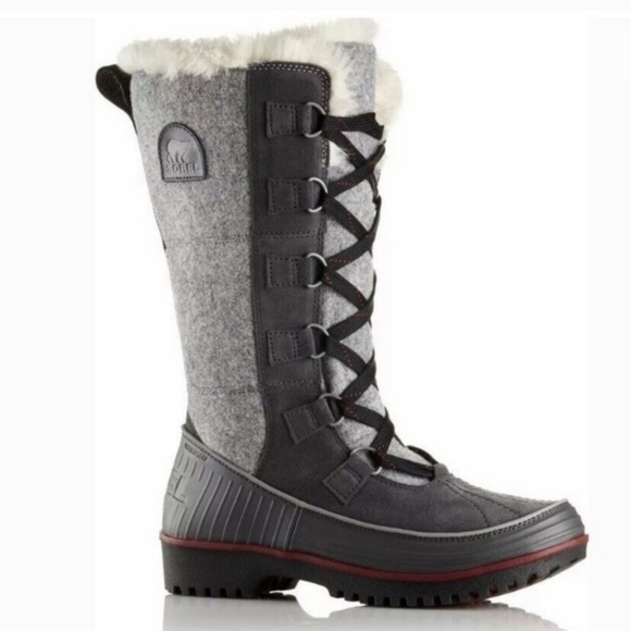 Sorel‎ Tivoli High II Felt Winter Boots Fleece Lined Size US Women's 10 Grey Red - Picture 1 of 12
